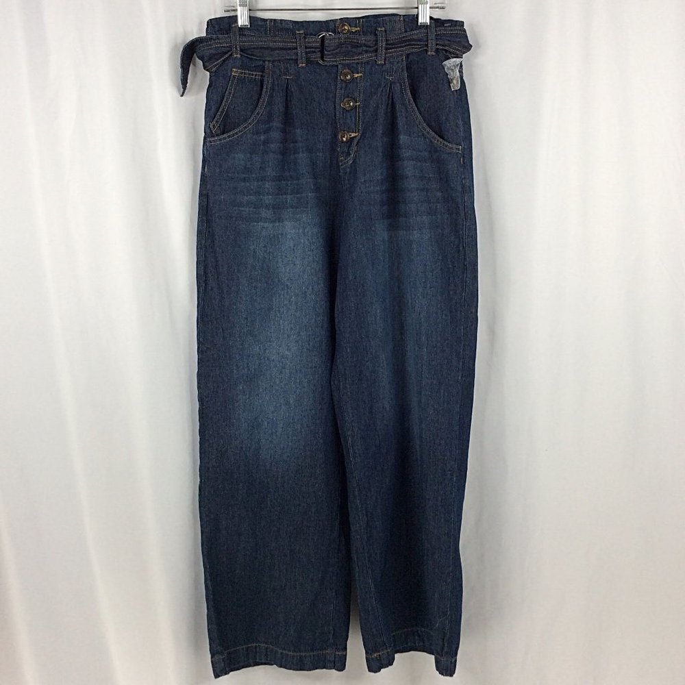 NEW Maurices Wide Leg Denim Chambray Belted Jeans Pants Womens Size 16 High Rise